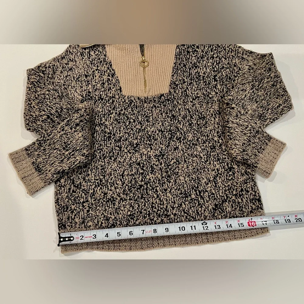 Rachel Zoe Quarter Zip Small Collared Sweater Tan Black - Picture 7 of 13